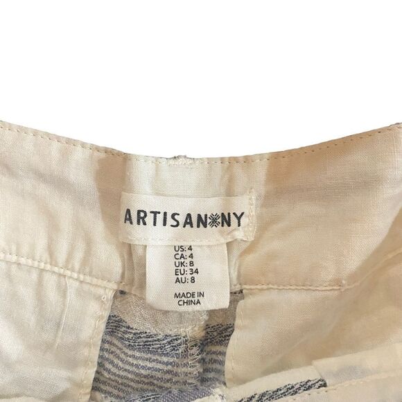 Artisan NY shorts blue white striped size 4 linen blend pockets - Picture 2 of 6